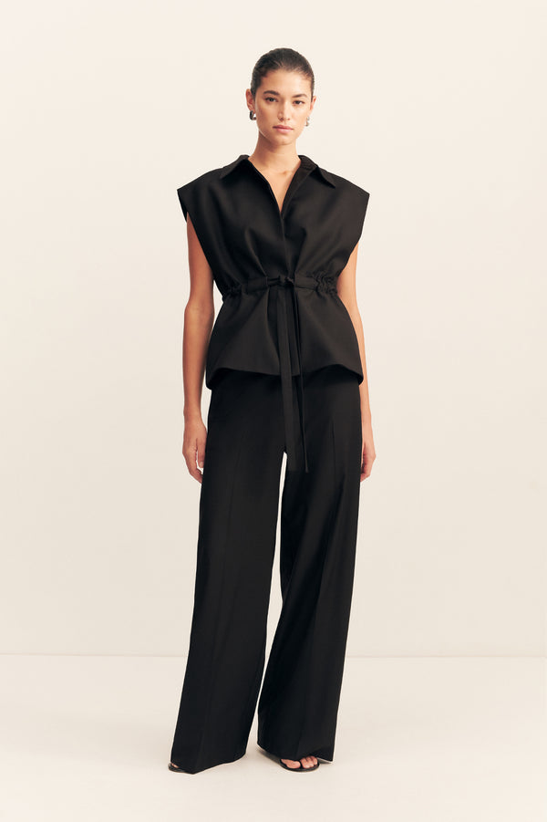 CASTRO SLEEVELESS BELTED VEST - BLACK_F