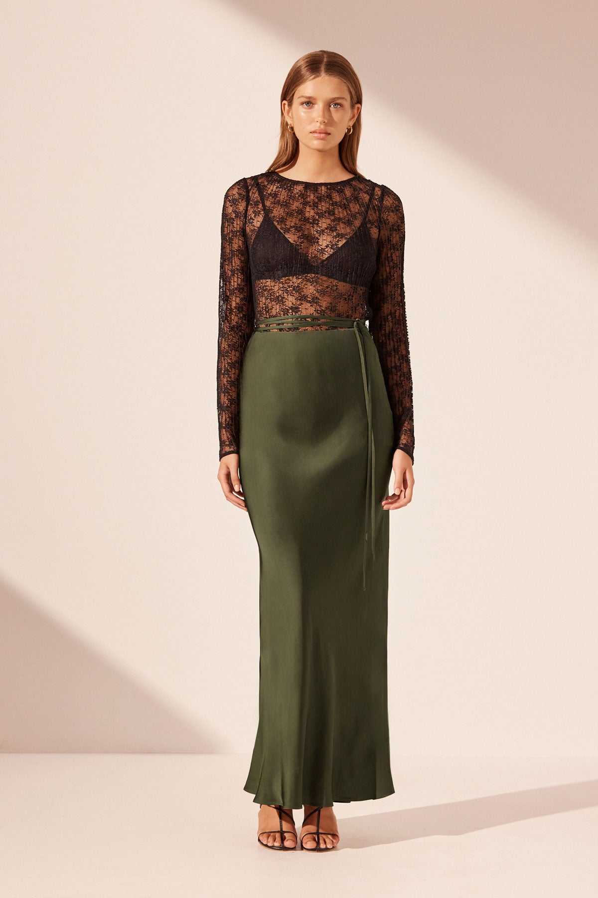 SHAE BIAS TIE MAXI SKIRT PINE GREEN SKIRTS SHONA JOY Shona Joy