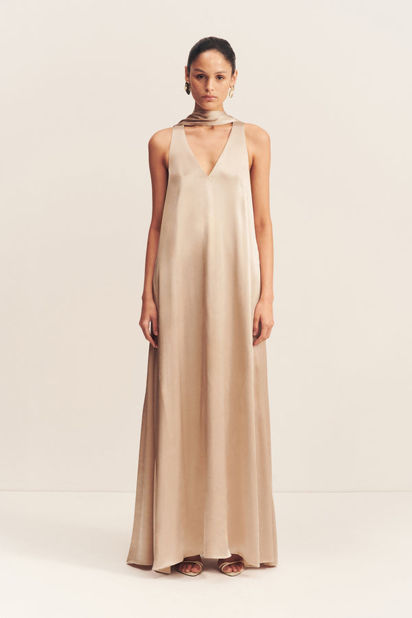 LA LUNE SCARF PANELLED MAXI DRESS - GOLD_F