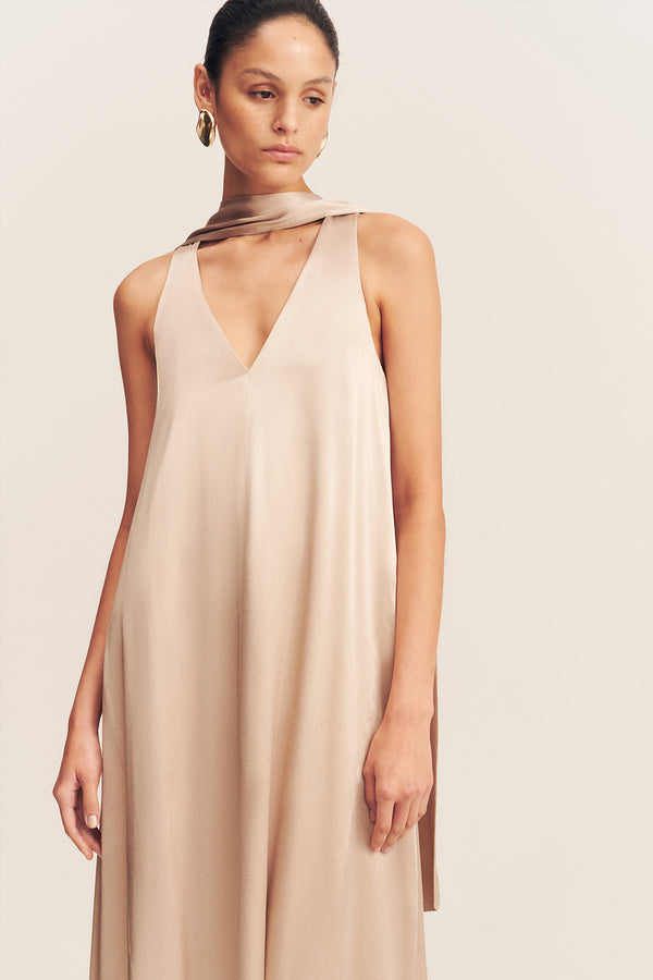 LA LUNE SCARF PANELLED MAXI DRESS - GOLD