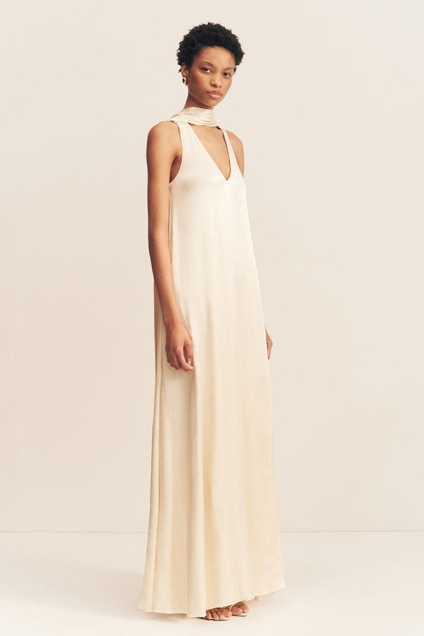 LA LUNE SCARF PANELLED MAXI DRESS - CREAM_A