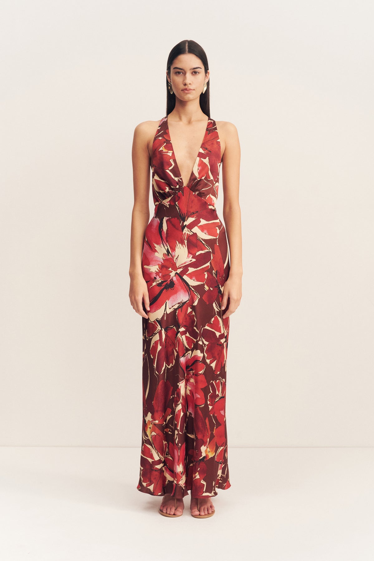 Nolita Plunged Cross Back Maxi Dress | Rosewood Floral | Dresses