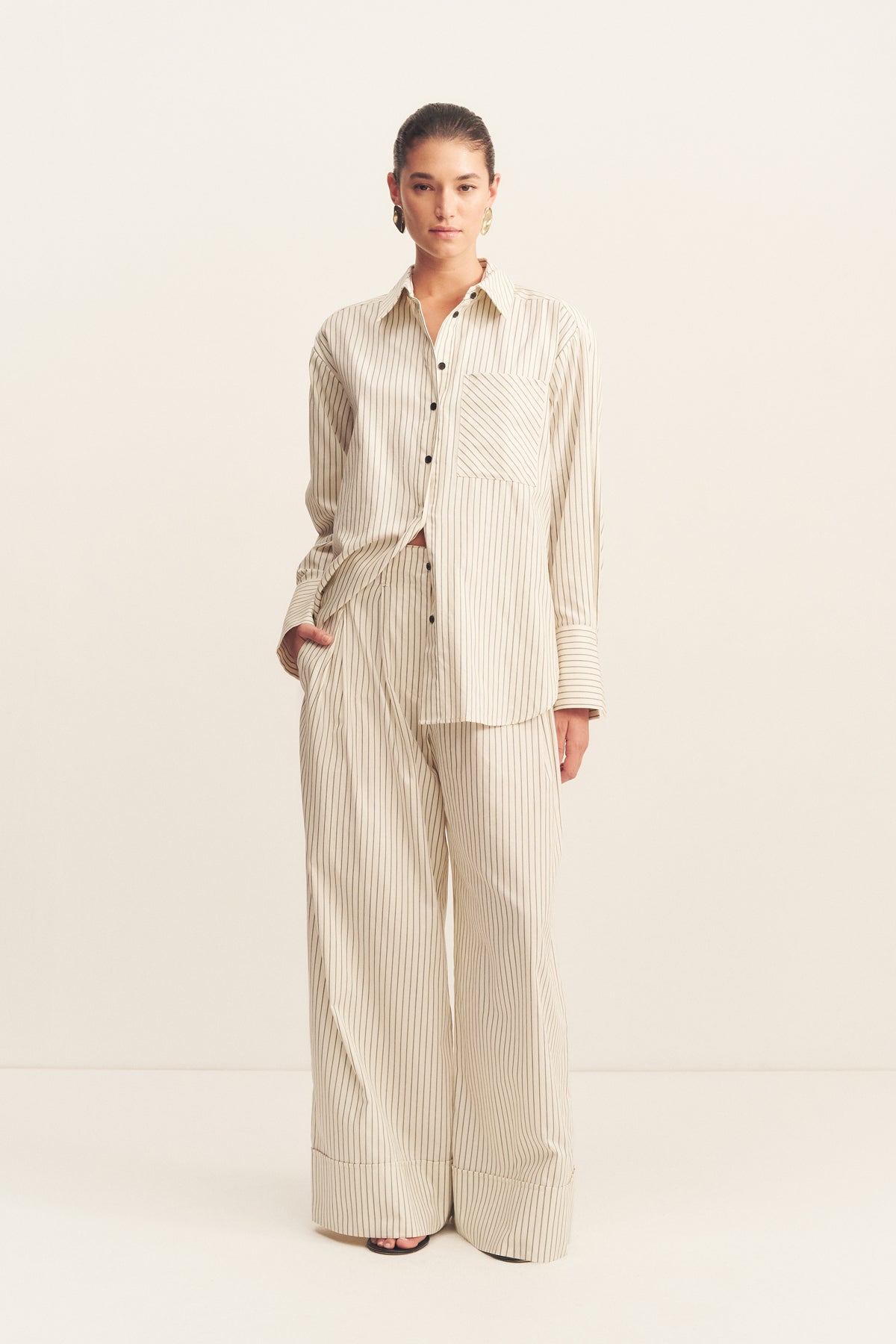 Hudson Shirt | Blanc Pinstripe | Tops | Shona Joy