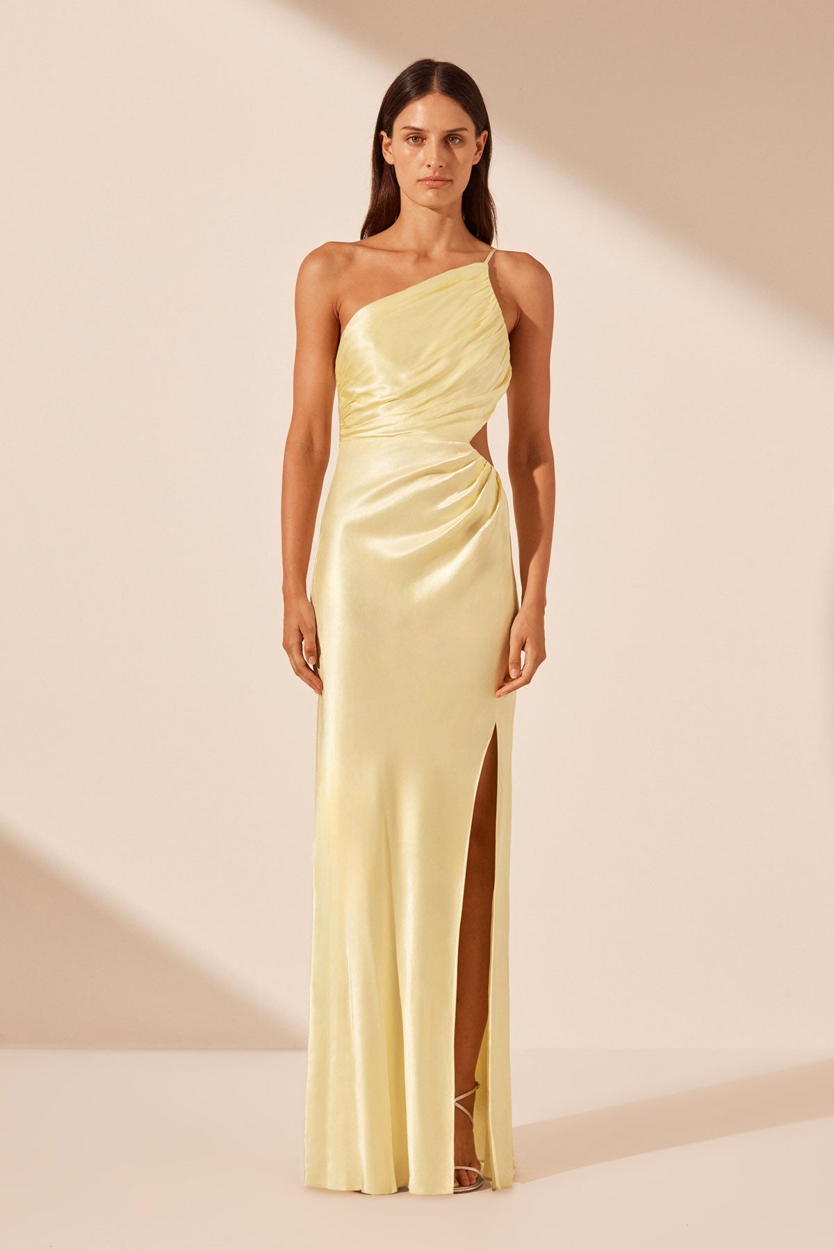 La Lune Asymmetrical Gathered Maxi Dress Lemon Dresses Shona Joy