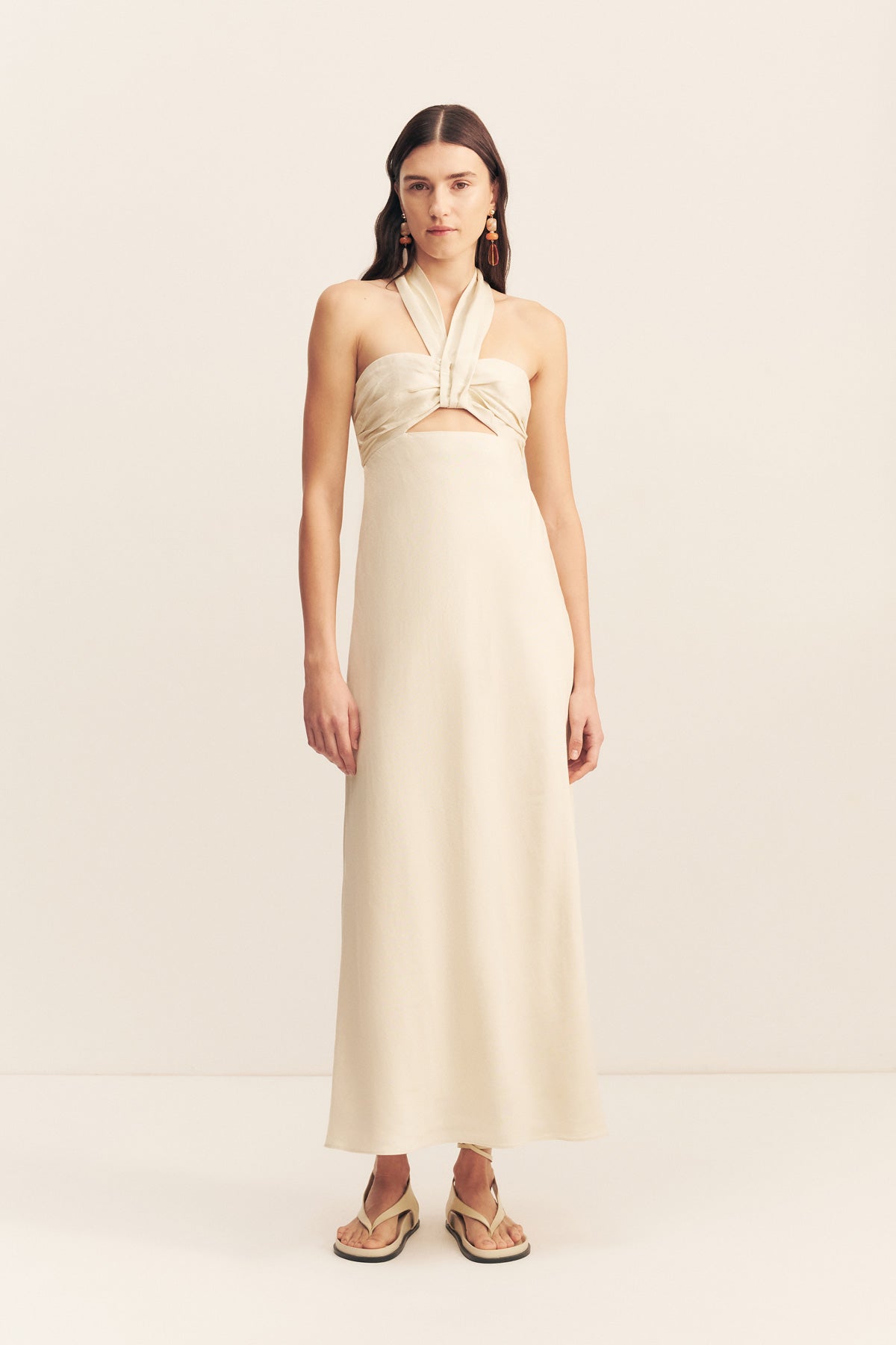 Gigi Ruched Halter Midi Dress | Ecru | Dresses | Shona Joy Gigi Ruched Halter Midi Dress | Ecru | Dresses | Shona Joy