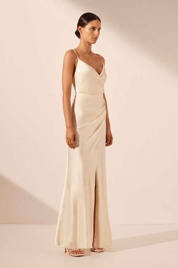 LA LUNE CROSS DRAPED MAXI DRESS - CREAM_A