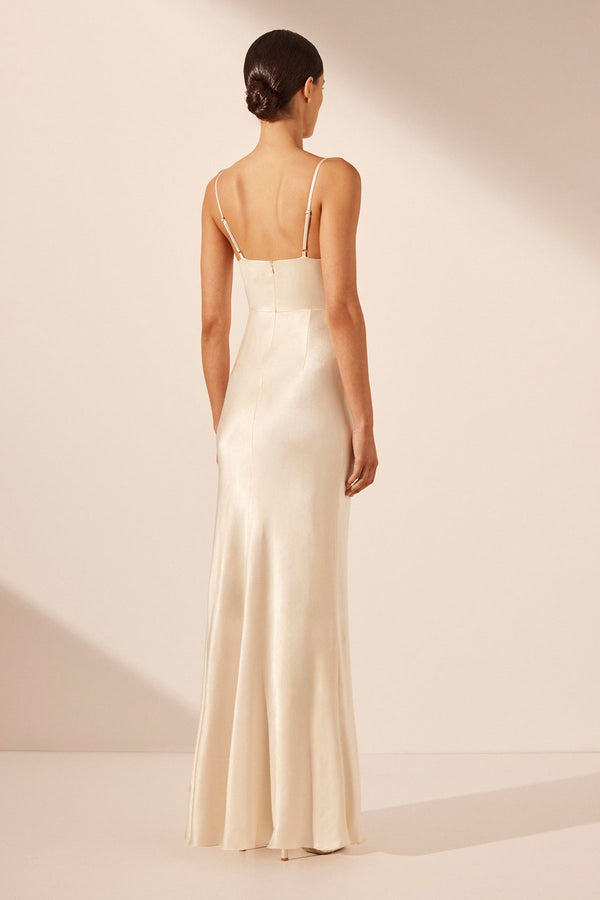 LA LUNE CROSS DRAPED MAXI DRESS - CREAM_B