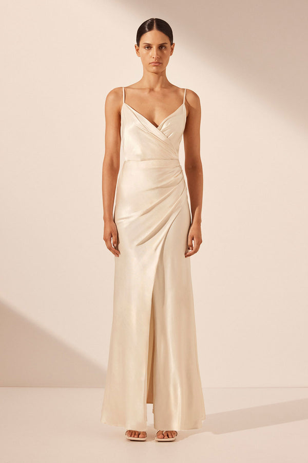 LA LUNE CROSS DRAPED MAXI DRESS - CREAM_F