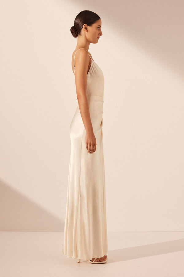 LA LUNE CROSS DRAPED MAXI DRESS - CREAM_S