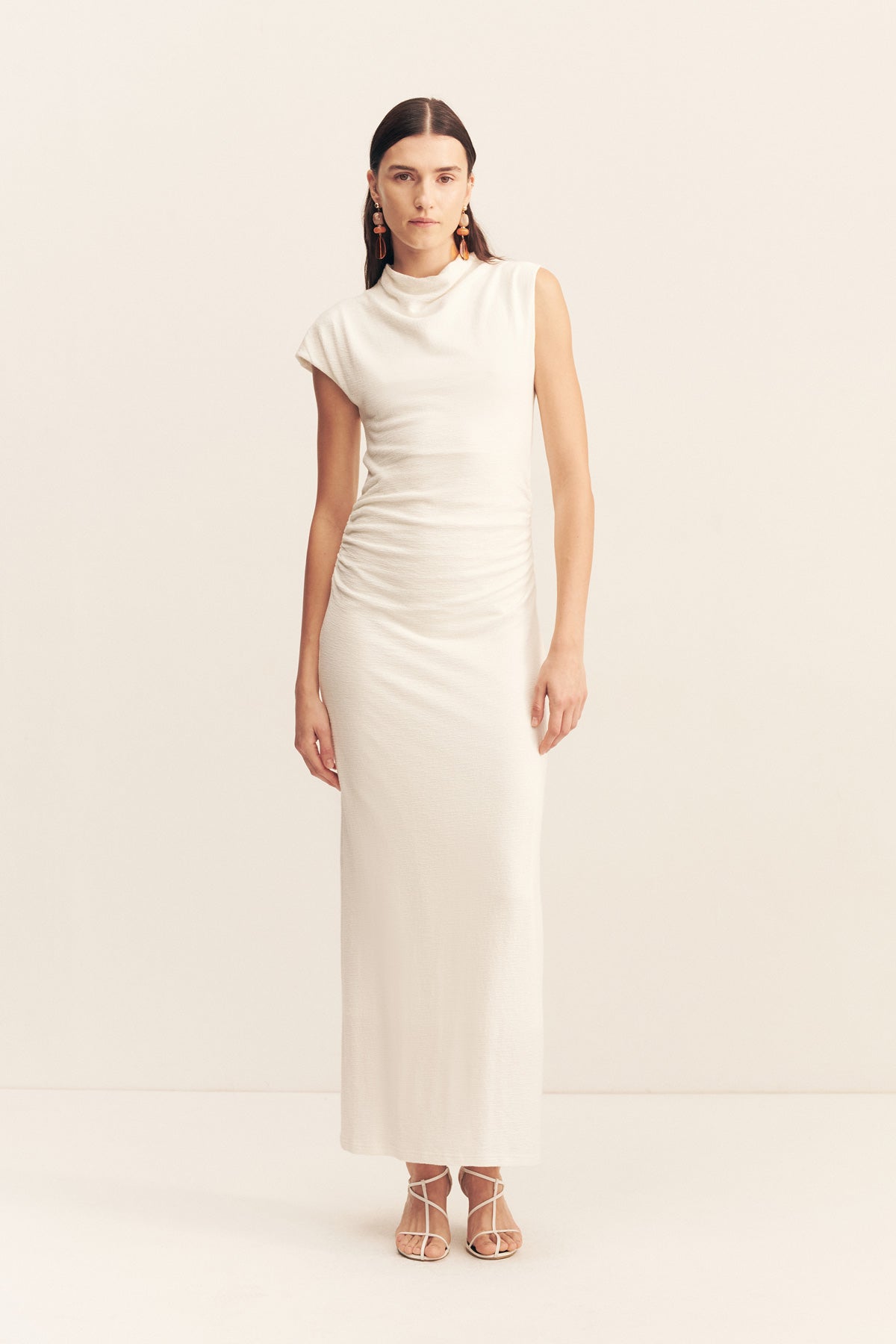 beau corset pleated sleeveless maxi dress | Ivory | Dresses Black and White Beaded Size:2XL/3XL Subclass:MIDI quality woven fabric with
