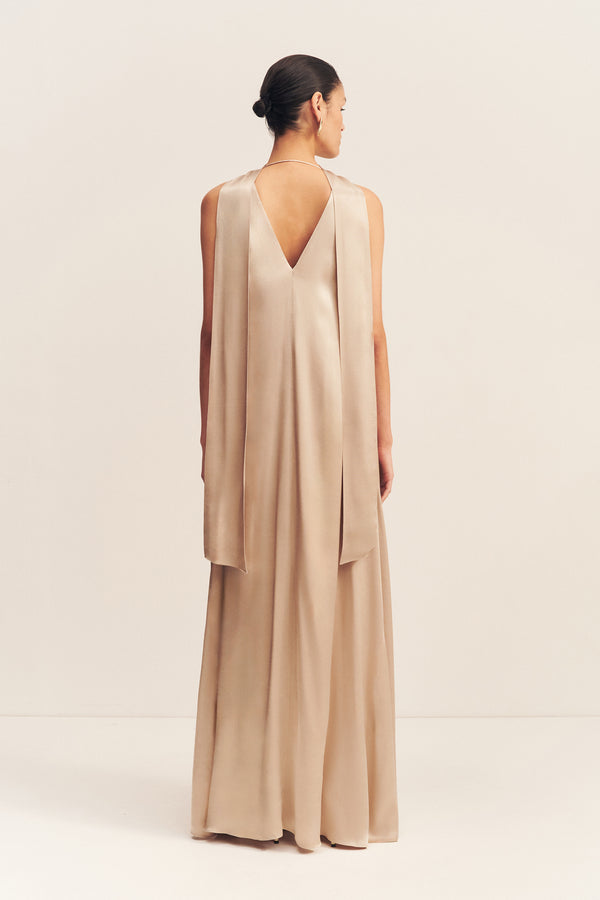 LA LUNE SCARF PANELLED MAXI DRESS - GOLD_B