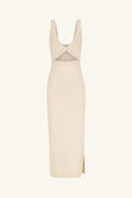 BASIC TWIST FRONT MIDI DRESS - BONE