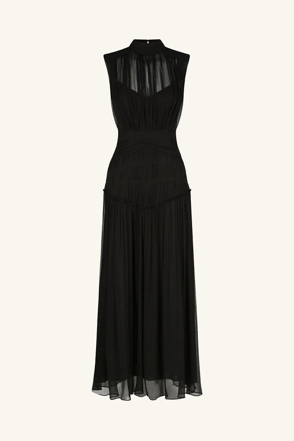 CLEMENCE HIGH NECK MIDI DRESS - BLACK_G