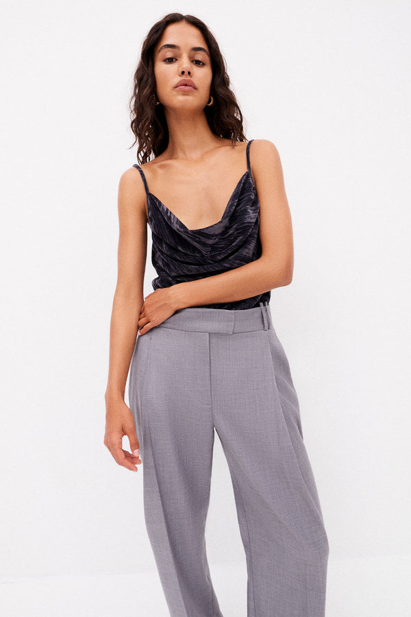 HOLLI LONG LINE COWL NECK CAMI - DARK ASH_C