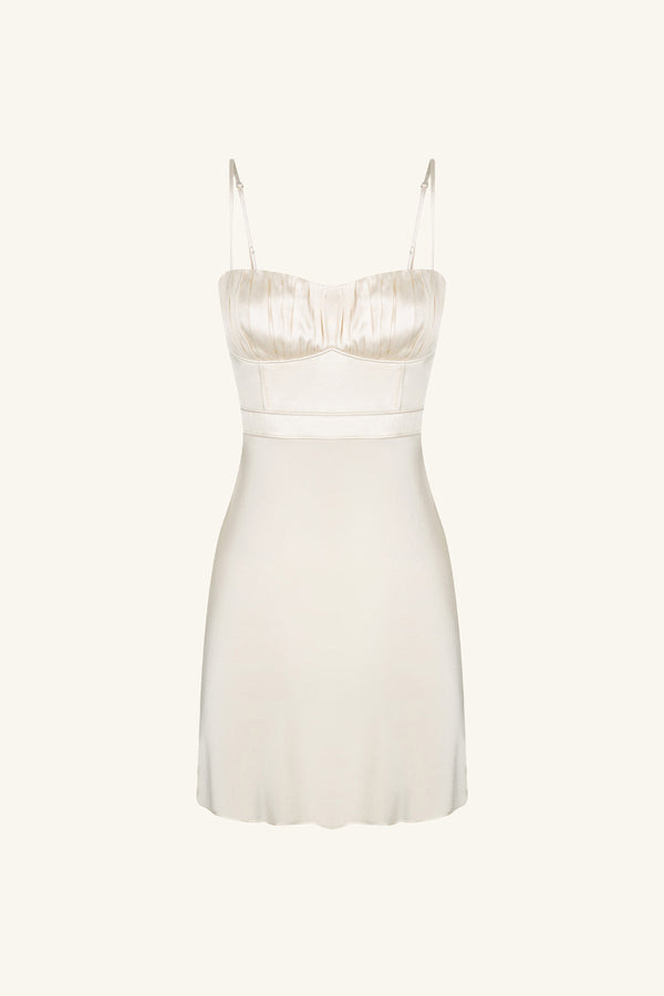 LA LUNE CORDED RUCHED MINI DRESS - CREAM_G
