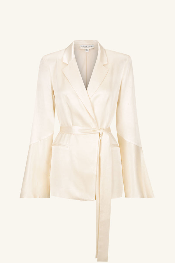 LA LUNE FLARED SLEEVE BELTED BLAZER - CREAM_G