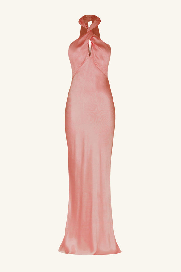 LA LUNE HIGH NECK TWIST MAXI DRESS - ANTIQUE ROSE_G