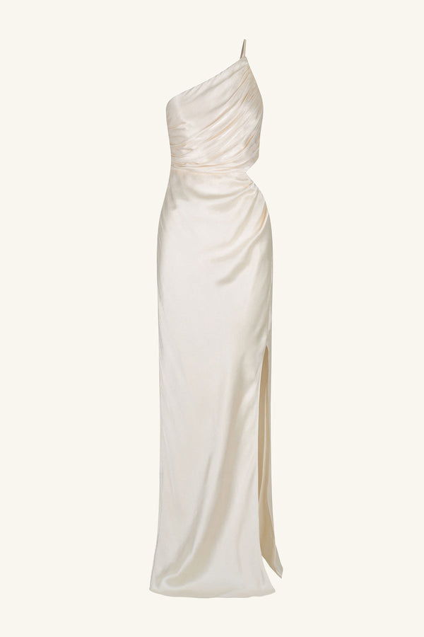 LA LUNE ASYMMETRICAL GATHERED MAXI DRESS - CREAM_G