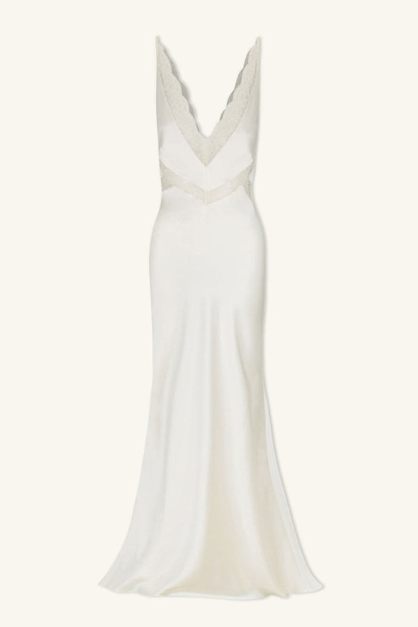 LA LUNE CUMULUS SILK PLUNGED LACE MAXI DRESS - IVORY_G