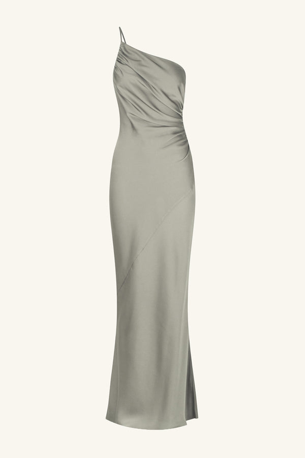 LUXE ASYMMETRICAL GATHERED MAXI DRESS - EUCALYPTUS_G