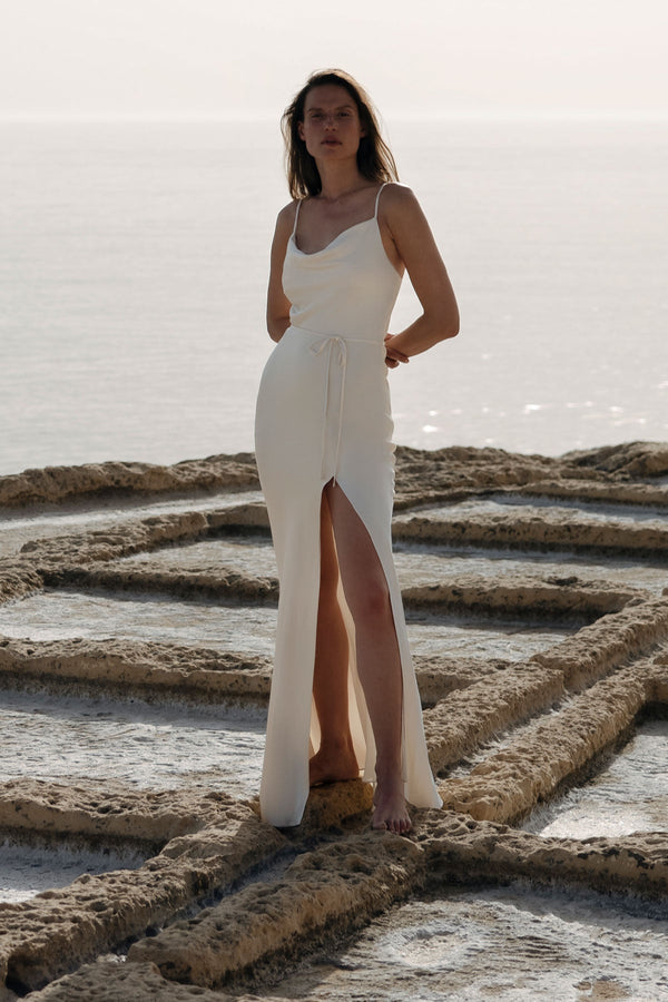 LA LUNE BIAS COWL MAXI DRESS - CREAM_C