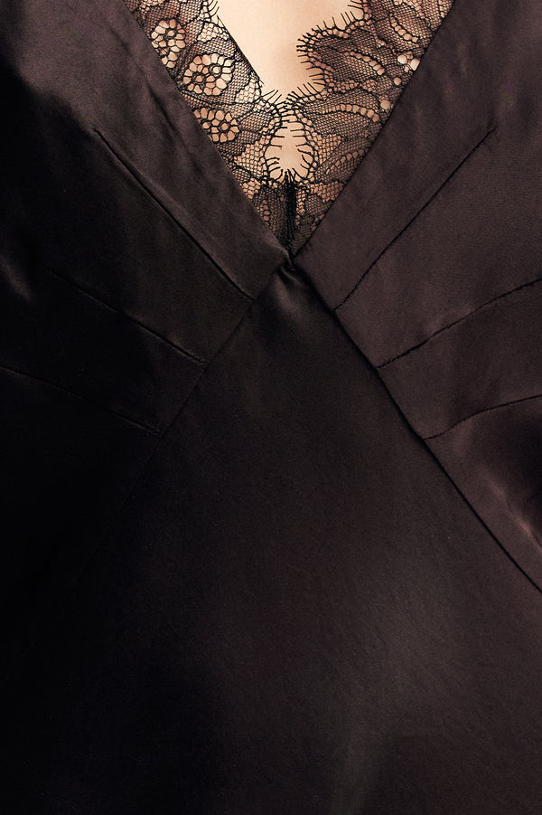 MAISIE LACE SLIP MINI DRESS - BLACK