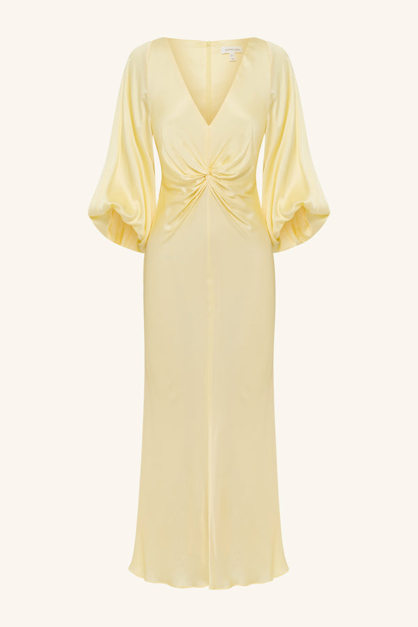 LUMIERE KNOT FRONT MIDI DRESS - GOLDEN HOUR_G