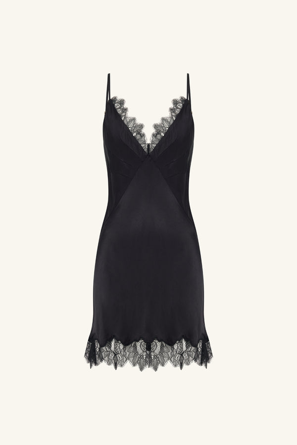 MAISIE LACE SLIP MINI DRESS - BLACK_G