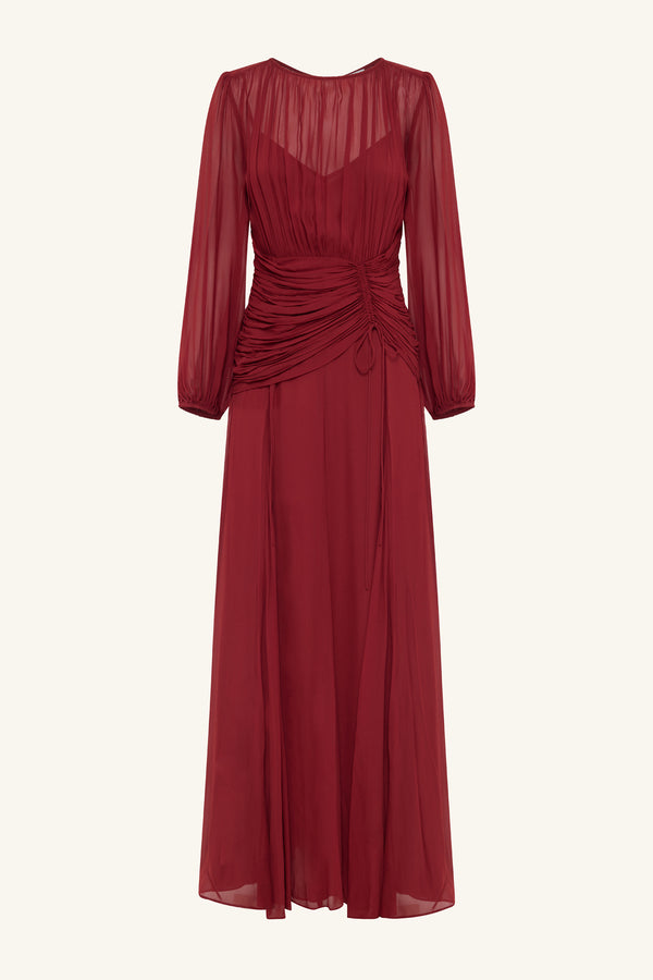 ROWE HIGH NECK BALLOON SLEEVE MAXI DRESS - SANGRIA_G