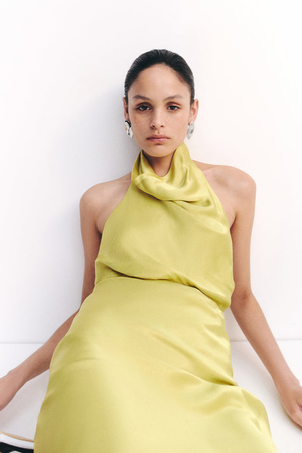 SOFIA HIGH COWL OPEN BACK MAXI DRESS - LIME