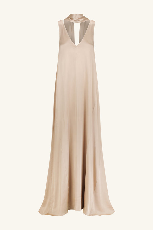 LA LUNE SCARF PANELLED MAXI DRESS - GOLD_G