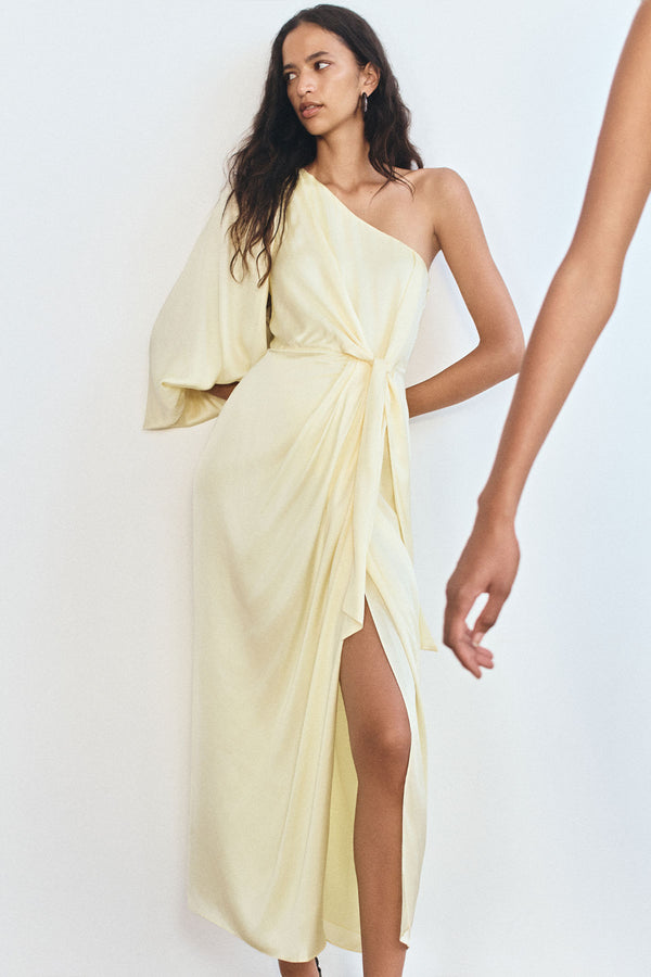 LUMIERE KNOT FRONT MIDI DRESS - GOLDEN HOUR