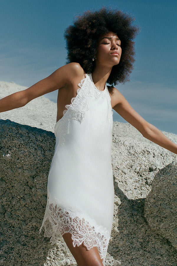 ENIKO LACE OPEN BACK MINI DRESS - IVORY