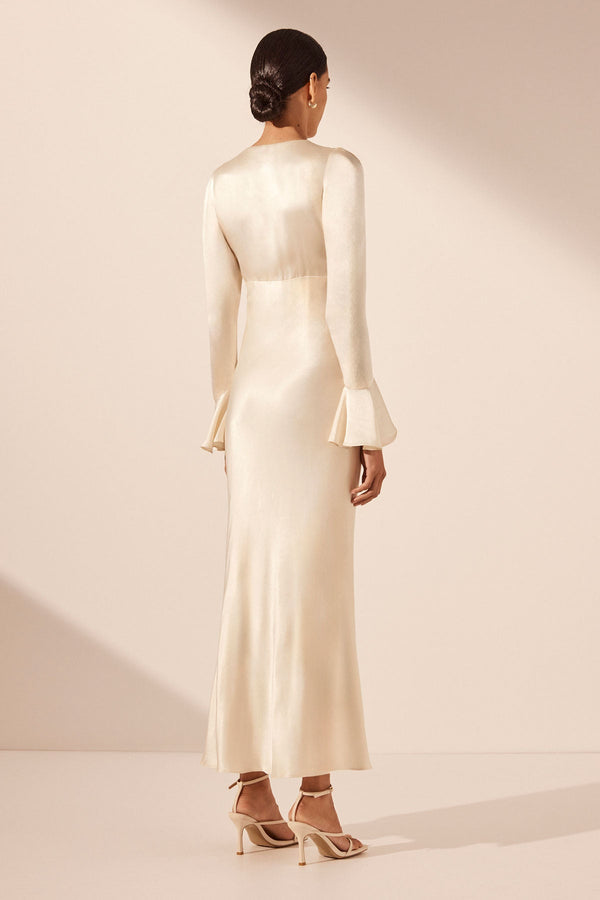 LA LUNE FRILL CUFF BIAS MIDI DRESS - CREAM_B