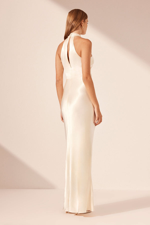 LA LUNE HIGH NECK TWIST MAXI DRESS - CREAM_B