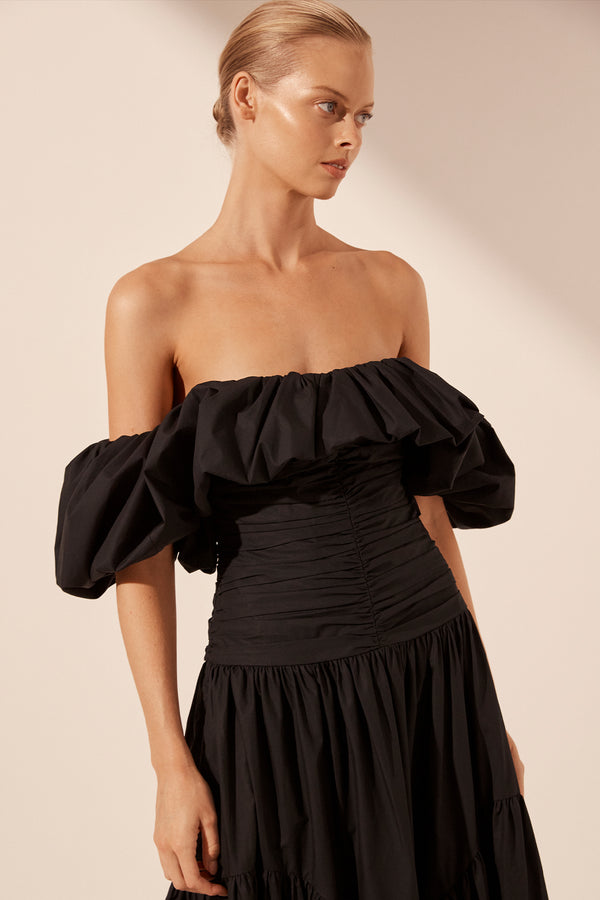 MAIORI OFF SHOULDER RUCHED BODICE MAXI DRESS - BLACK_D