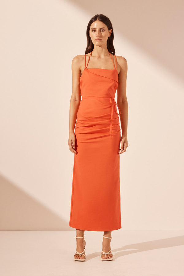 LANI DRAPED CROSS BACK MIDI DRESS - HIBISCUS_F