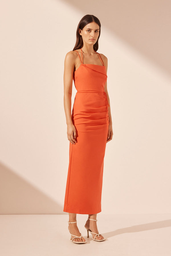 LANI DRAPED CROSS BACK MIDI DRESS - HIBISCUS_A