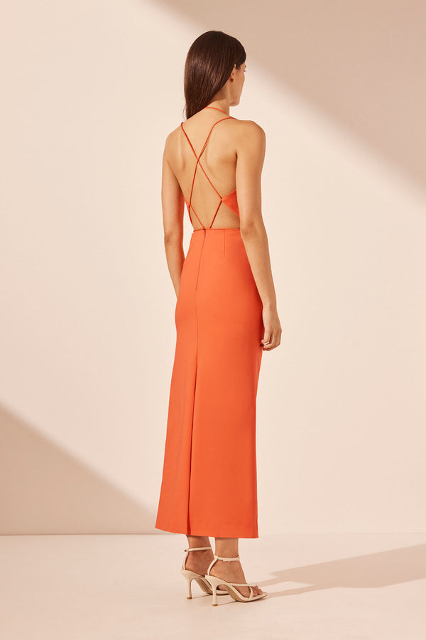 LANI DRAPED CROSS BACK MIDI DRESS - HIBISCUS_B