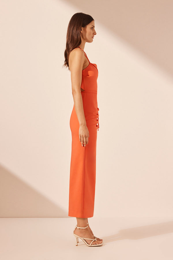 LANI DRAPED CROSS BACK MIDI DRESS - HIBISCUS_S