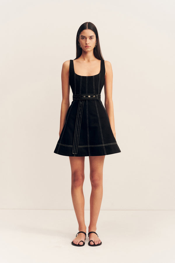 MERCER BELTED MINI DRESS - BLACK_F