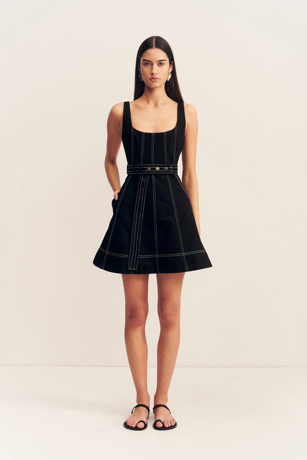 MERCER BELTED MINI DRESS - BLACK_F2