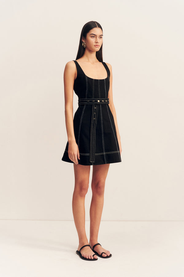 MERCER BELTED MINI DRESS - BLACK_A