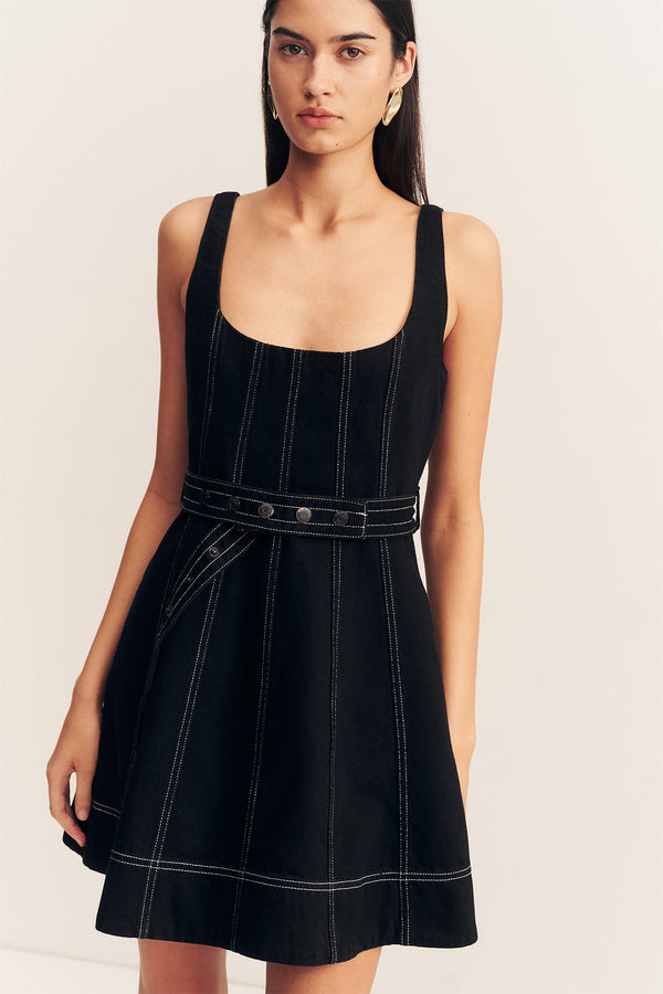 MERCER BELTED MINI DRESS - BLACK_D