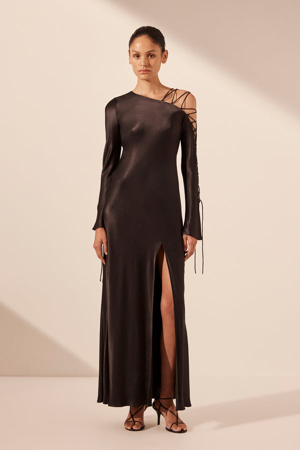 NORA LACE DETAIL MAXI DRESS - BLACK_F