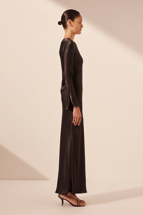 NORA LACE DETAIL MAXI DRESS - BLACK_S