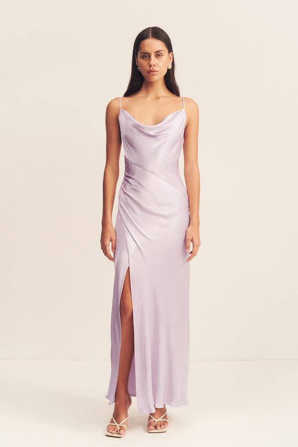 LA LUNE COWL NECK MIDI DRESS - LILAC_F