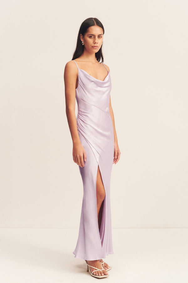 LA LUNE COWL NECK MIDI DRESS - LILAC