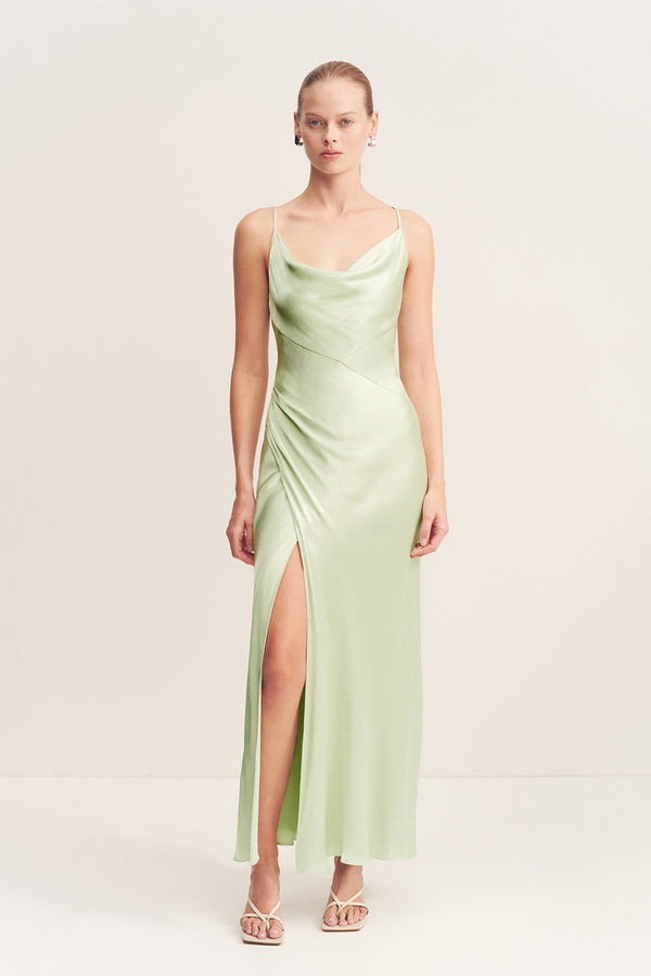 LA LUNE COWL NECK MIDI DRESS - KEY LIME_F