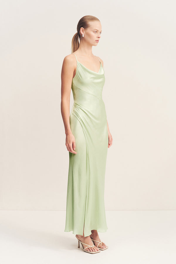 LA LUNE COWL NECK MIDI DRESS - KEY LIME